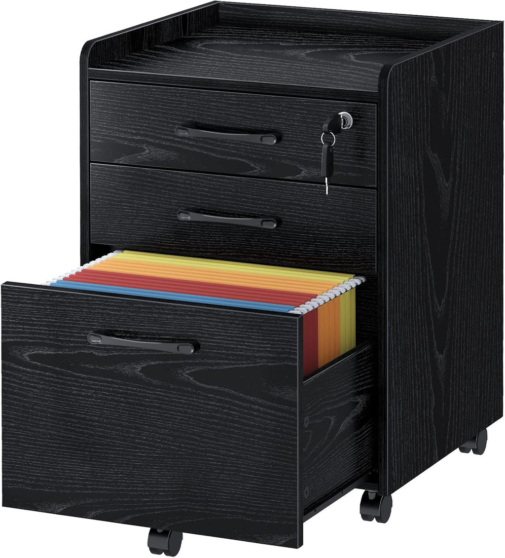Rustic Brown 3 Drawer Rolling File Cabinet T9442