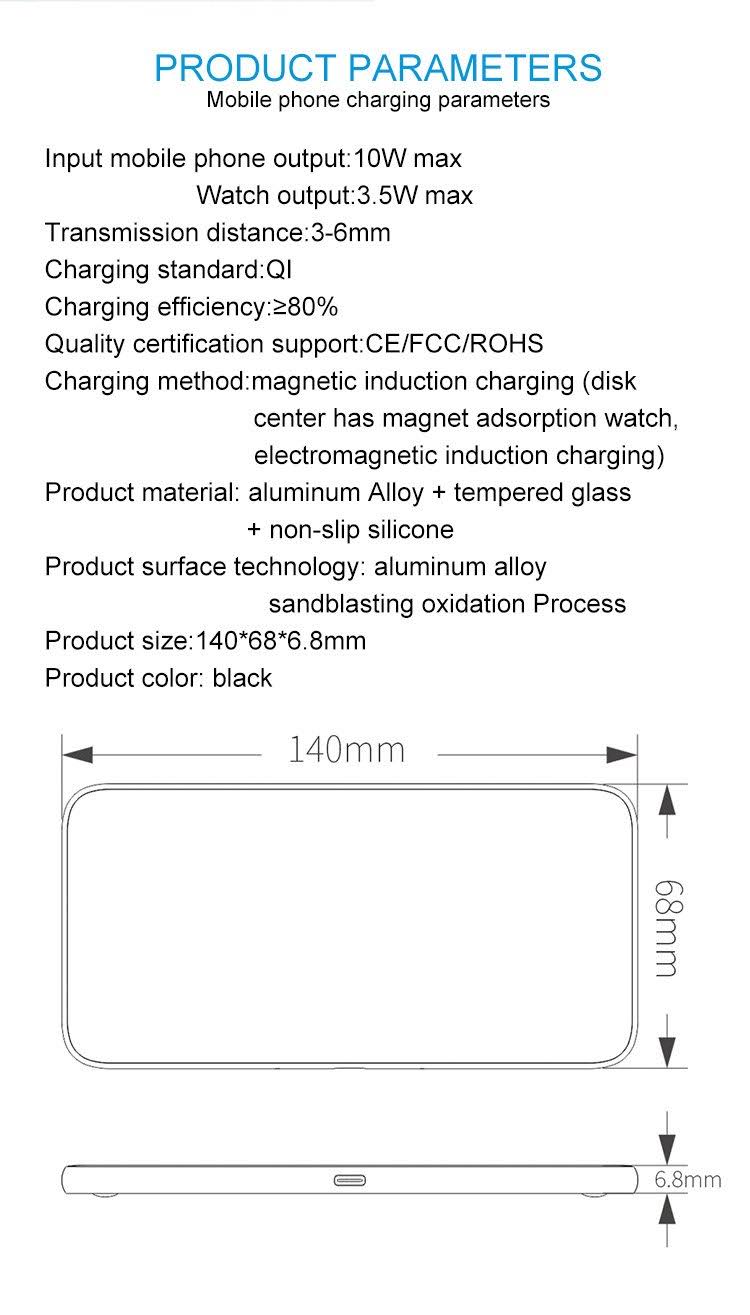 Black 3-in-1 Glass Wireless Charge Pad F450089
