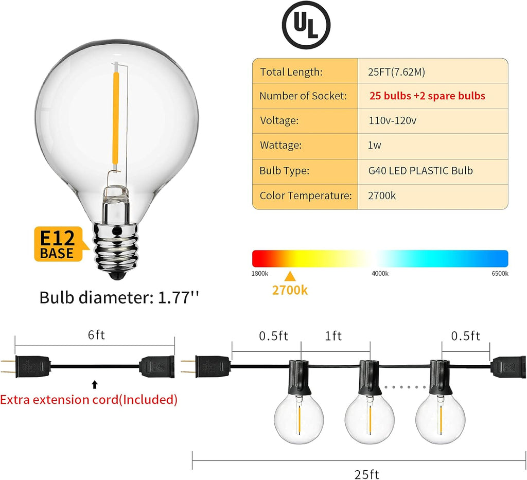100ft Dimmable Waterproof Globe String Lights J6456