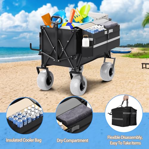 Heavy Duty Collapsible Wagon with All-Terrain 9" Pneumatic Tires and Detachable Cooler P854127
