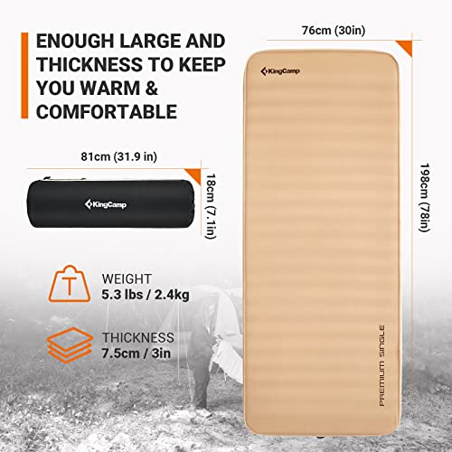 Double Self Inflating Sleeping Pad, Camping Foam Air Mattress, 79.1'' x 50.3'' x 3.0, Grey R789021
