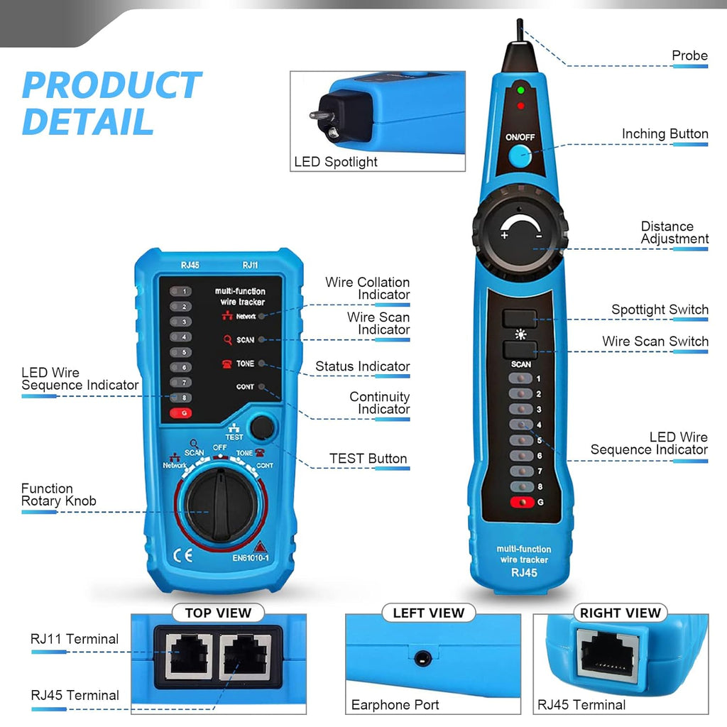 RJ11 RJ45 Multifunction Wire Tracker Cable Tester N4516