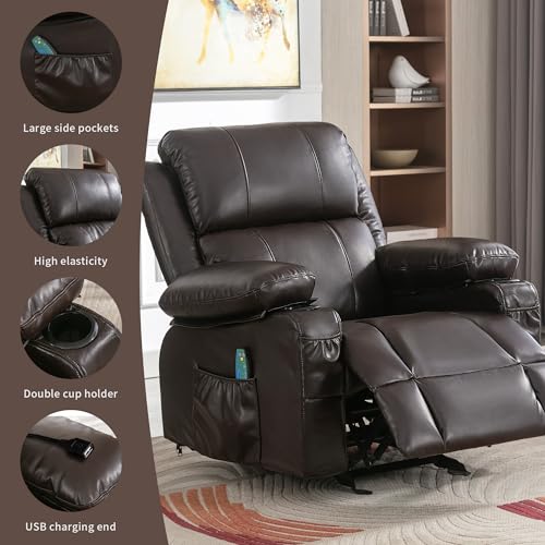Brown Heated Massage Rocker Recliner Chair with Footrest Z468385