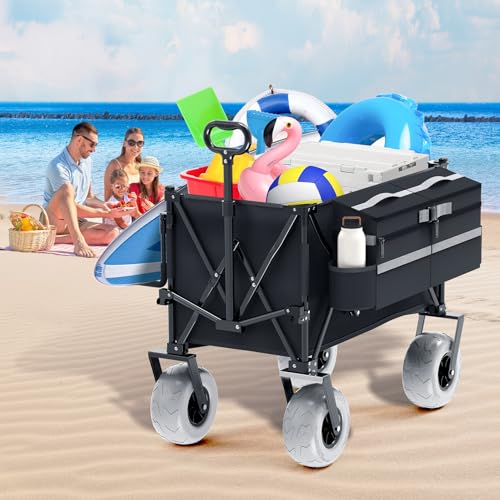 Heavy Duty Collapsible Wagon with All-Terrain 9" Pneumatic Tires and Detachable Cooler P854127
