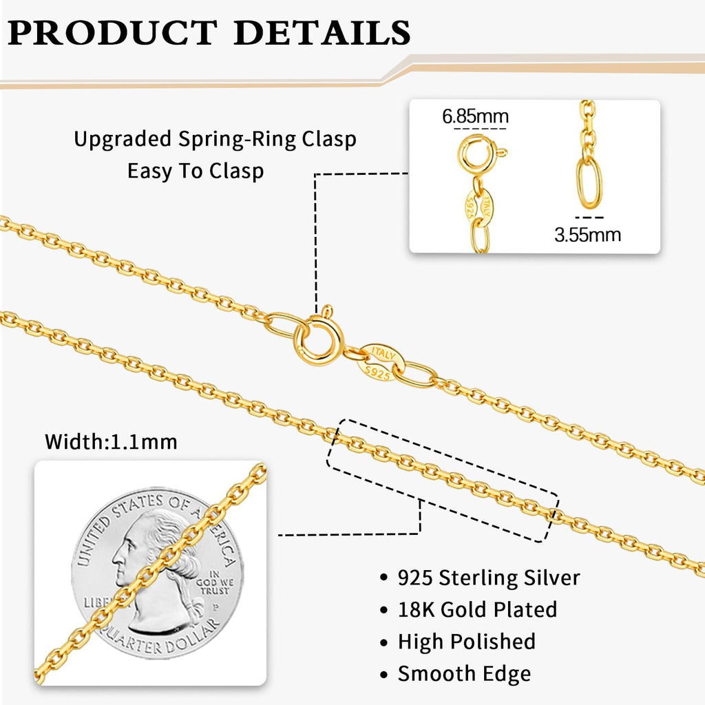Solid 18k Gold Over 925 Sterling Silver Chain Necklace U818501