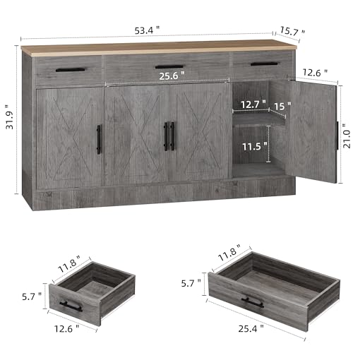 Ash Grey Wood Buffet Cabinet with 3 Drawers and 4 Doors E525763