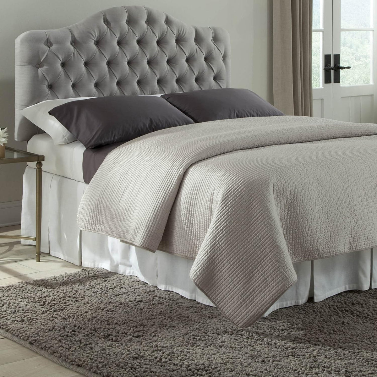 Upholstered Adjustable Headboard Panel with Solid Wood Frame and Button-Tufted Design - Putty Finish - Twin A592