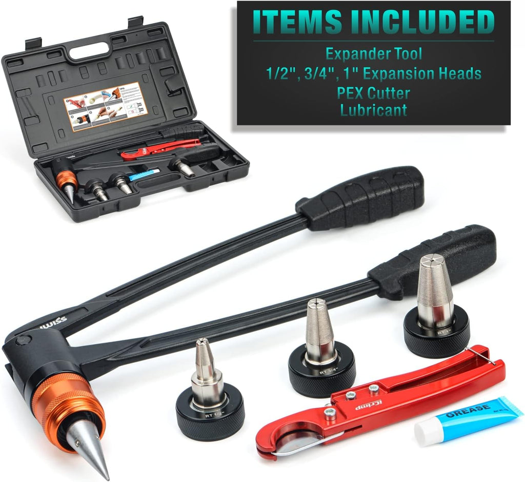PEX-A Expander Tool Kit with Self-Rotary Expansion Heads 1/2,3/4 and 1-Inch N74139
