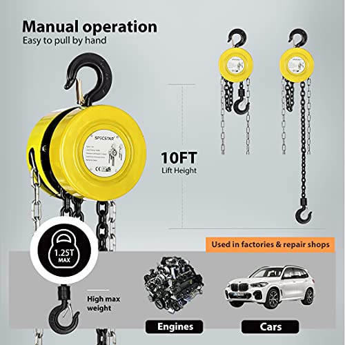 Black Hand Chain Hoist 1 Ton 2200 Lbs Capacity 10 Feet with 2 Heavy Duty Hooks K761914