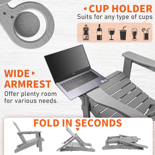 Folding Adirondack Chairs Set of 2 with Cup Holder W100779