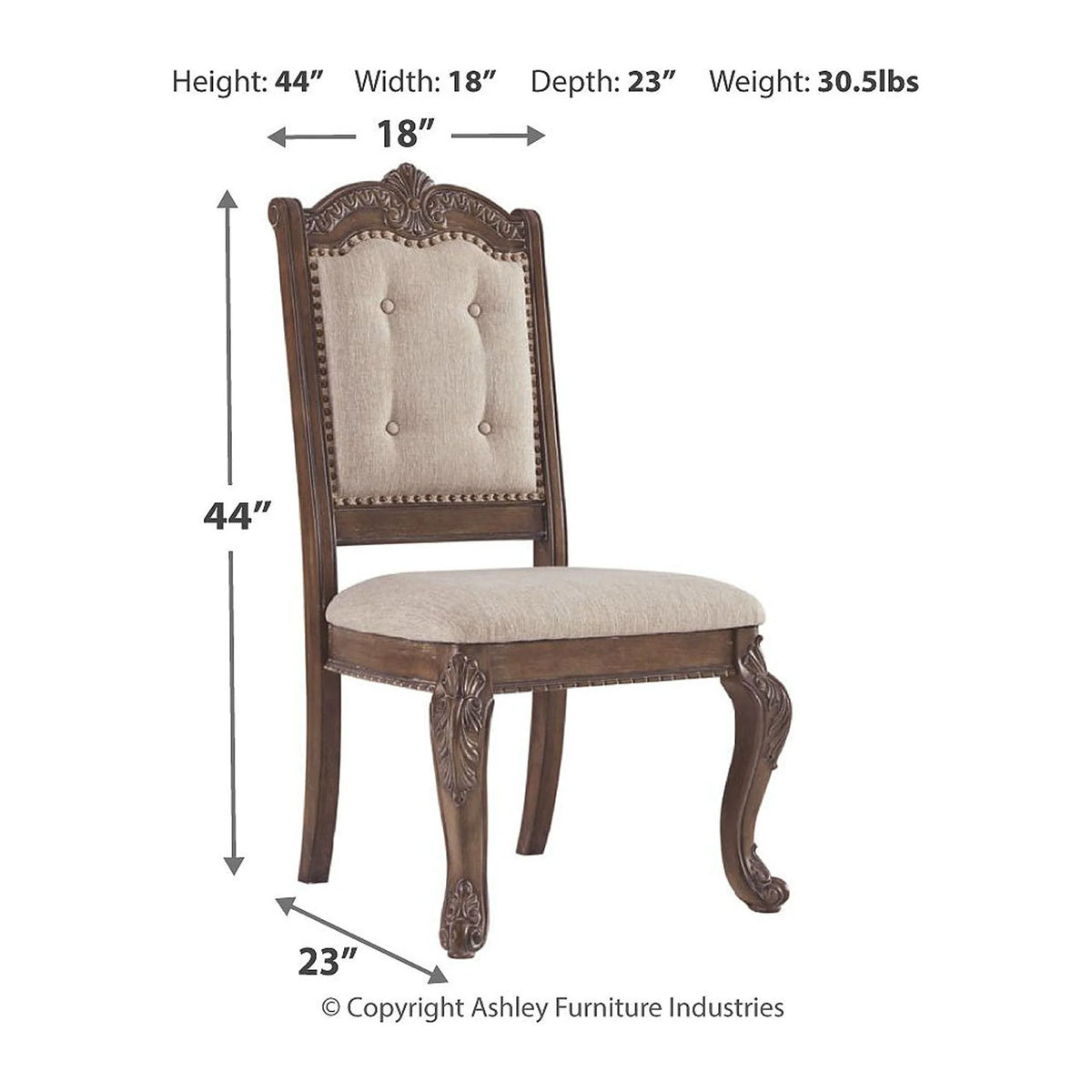 Antique Upholstered Dining Chair, Set of 2, Brown Z7248