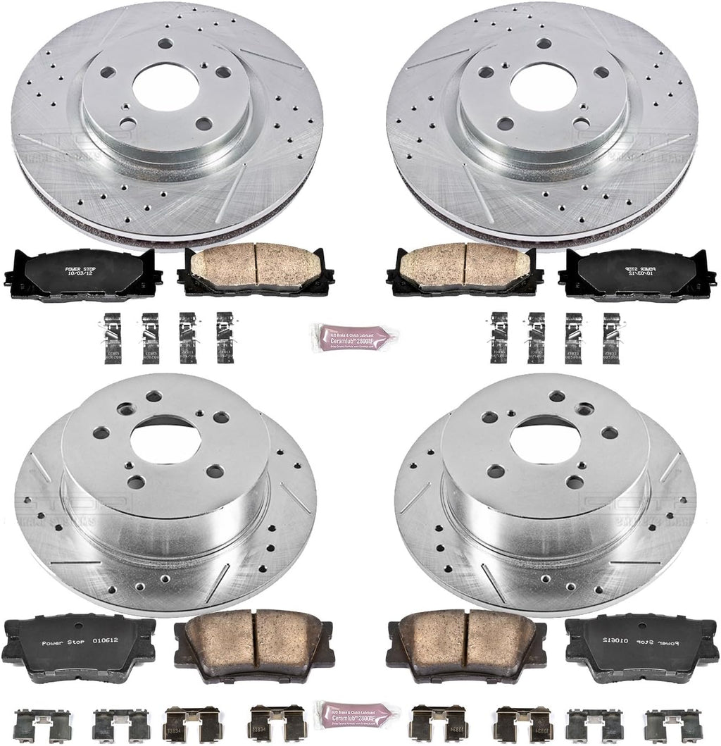 Front and Rear Carbon Fiber Brake Pads with Drilled & Slotted Brake Rotors Kit D9210