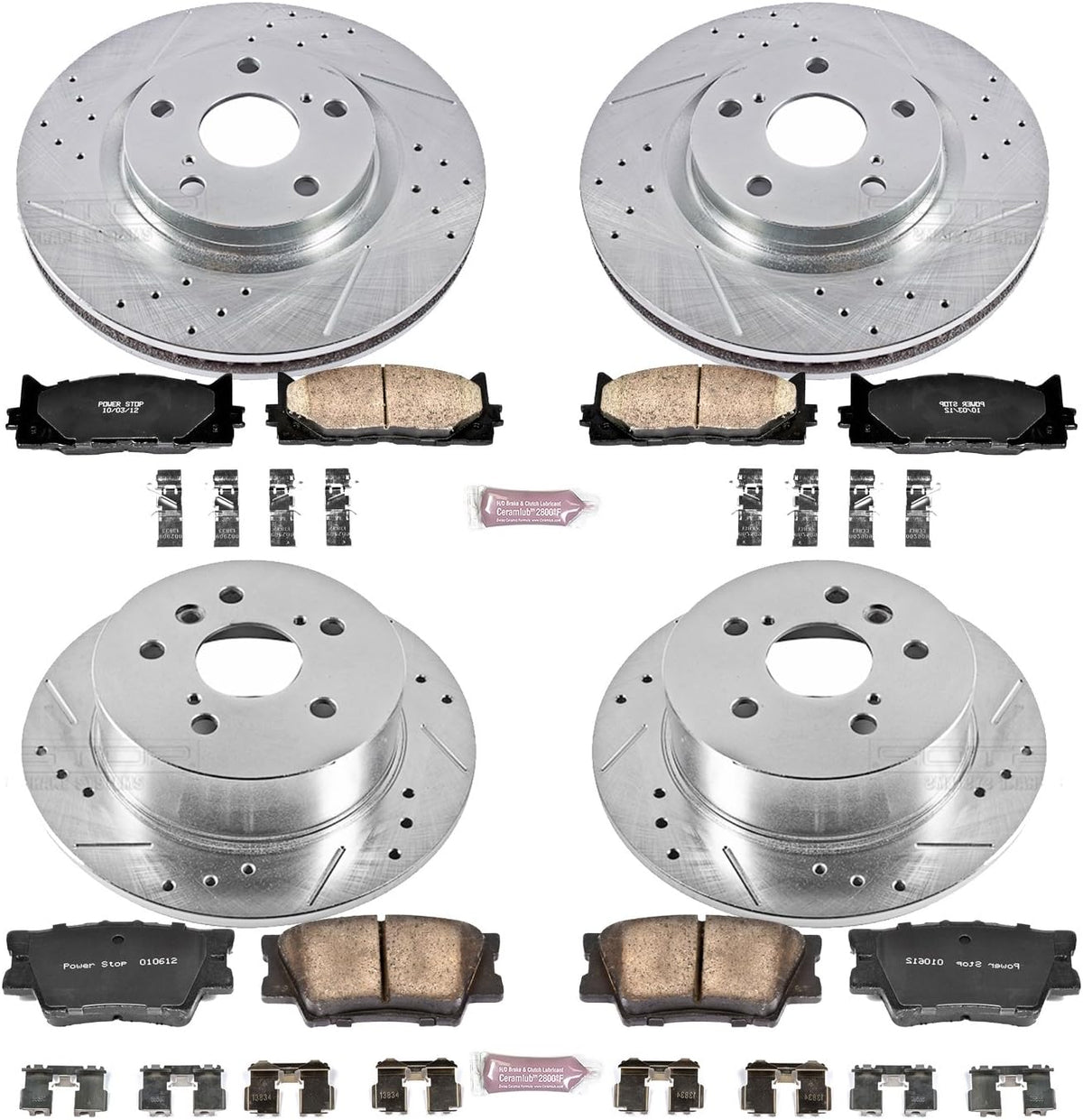 Front and Rear Carbon Fiber Brake Pads with Drilled & Slotted Brake Rotors Kit D9210
