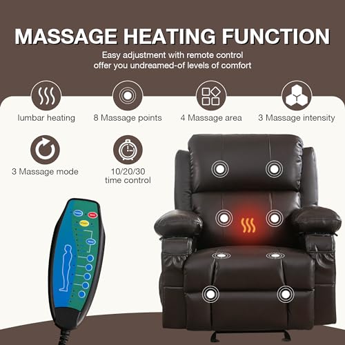 Brown Heated Massage Rocker Recliner Chair with Footrest Z468385