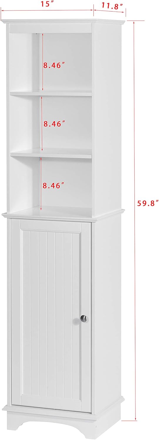 White Freestanding Storage Cabinet with Three Tier Shelves D1054