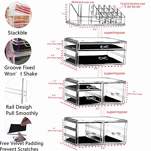 Large Clear Makeup Organizer with 8 Drawers, Set of 3 A92185
