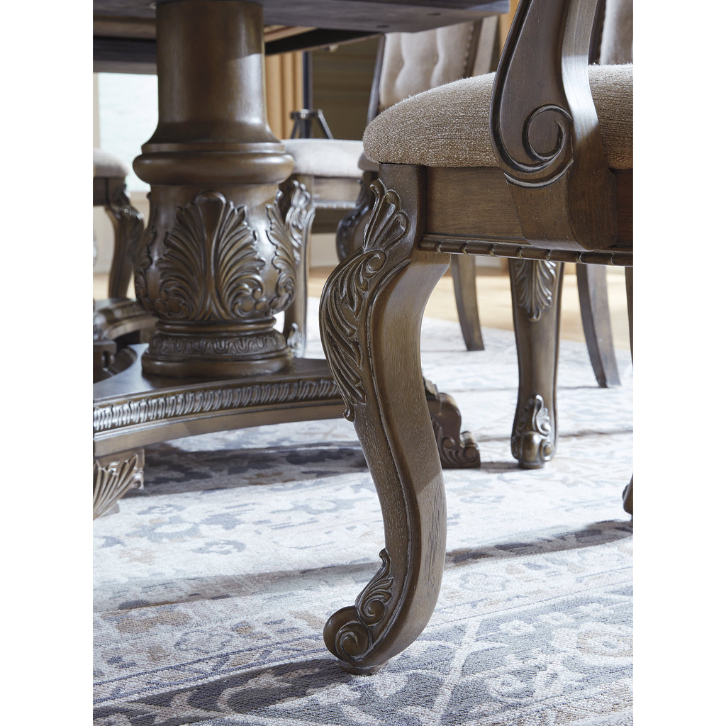 Antique Upholstered Dining Chair, Set of 2, Brown Z7248