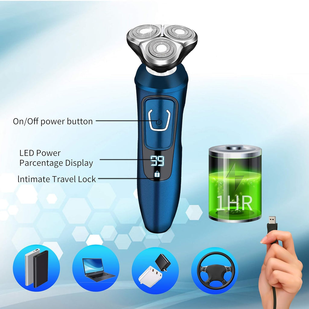 4 in 1 Electric Razor with Nose Hair Trimmer, Beard Trimmer, and Facial Cleaning Brush P525