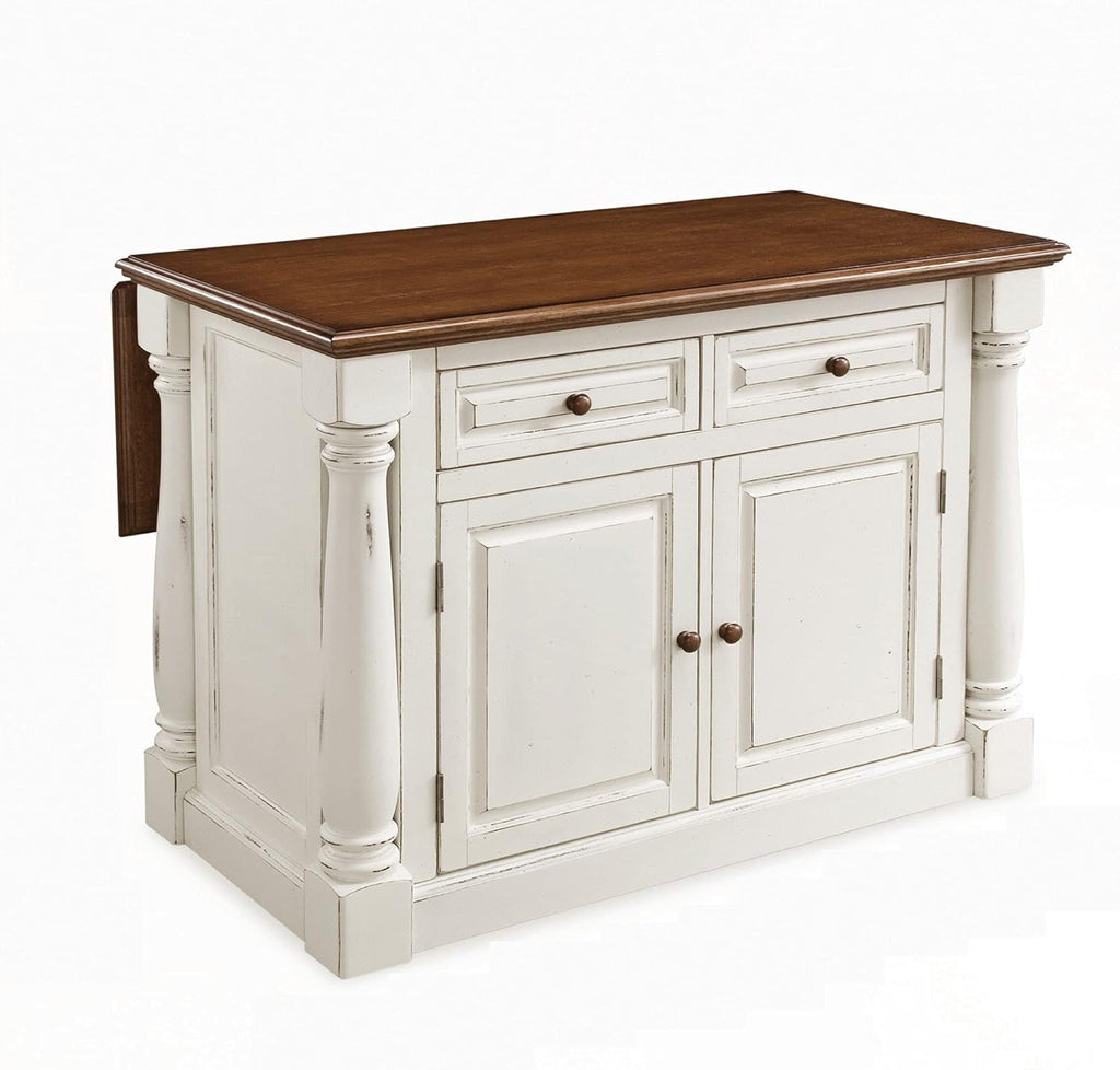 Antique White Kitchen Island with Wood Top and Storage Y618