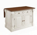 Antique White Kitchen Island with Wood Top and Storage Y618