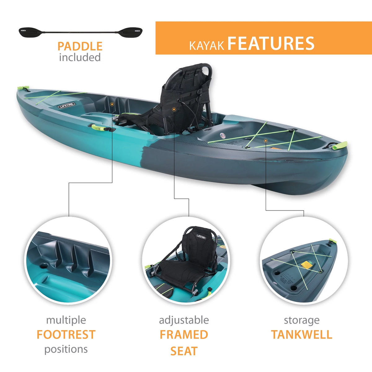 10 ft Sit-on-Top Kayak, Aurora Fusion Blue Z20479