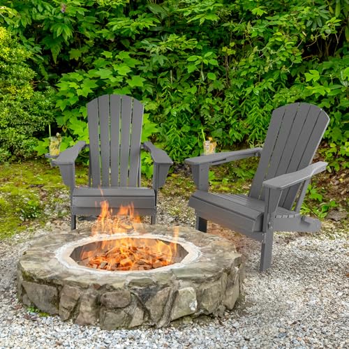 Folding Adirondack Chairs Set of 2 with Cup Holder W100779