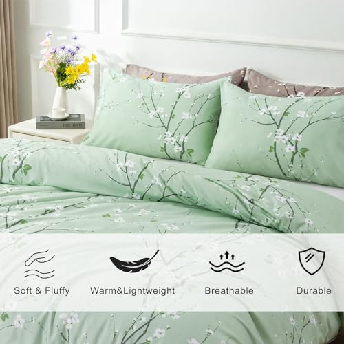 Queen Fluffy Soft Microfiber Floral Comforter Set with 2 Pillowcases R4489