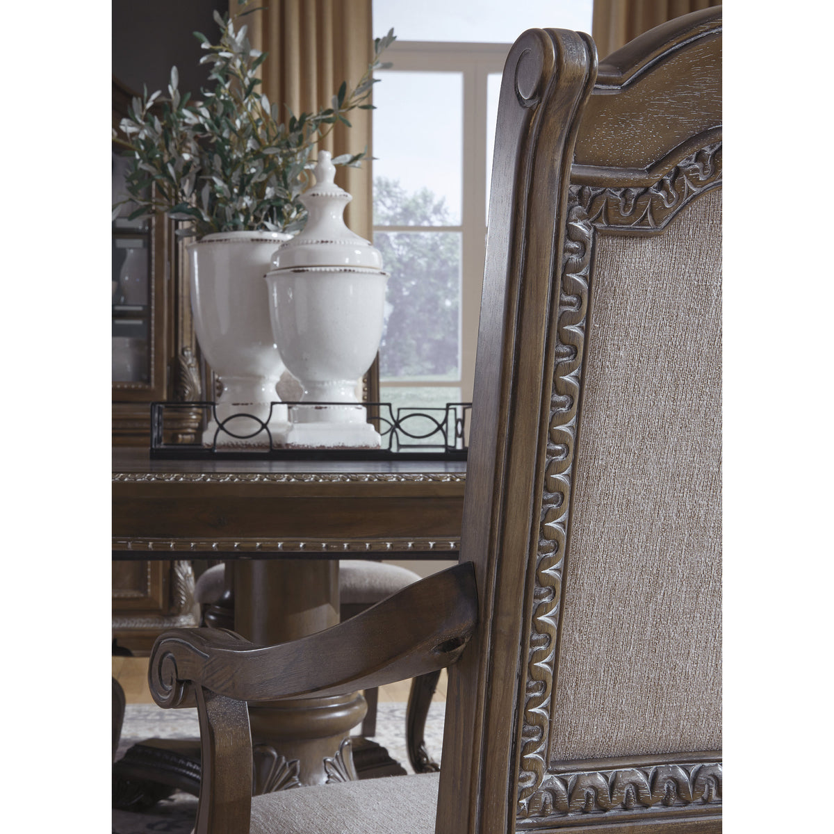 Antique Upholstered Dining Chair, Set of 2, Brown Z7248