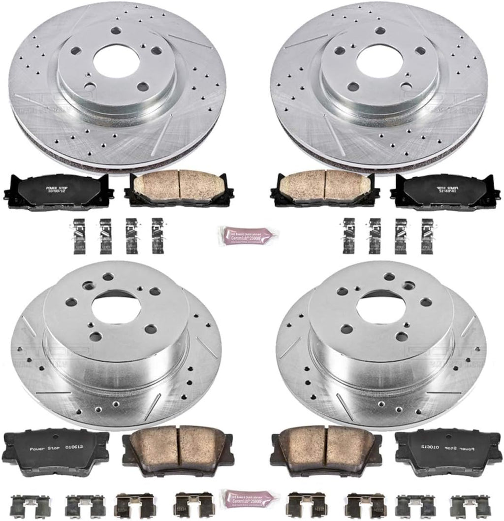 Front and Rear Carbon Fiber Brake Pads with Drilled & Slotted Brake Rotors Kit D9210