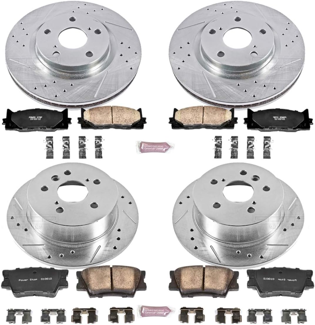 Front and Rear Carbon Fiber Brake Pads with Drilled & Slotted Brake Rotors Kit D9210
