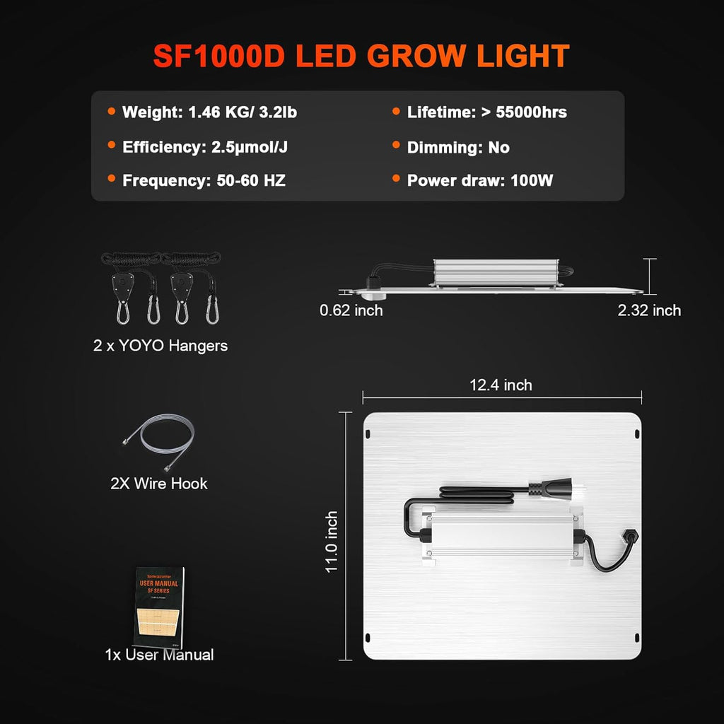 LED Grow Lights with Samsung LM301B Diodes Full Spectrum Grow Light and UV Supplemental Light W349