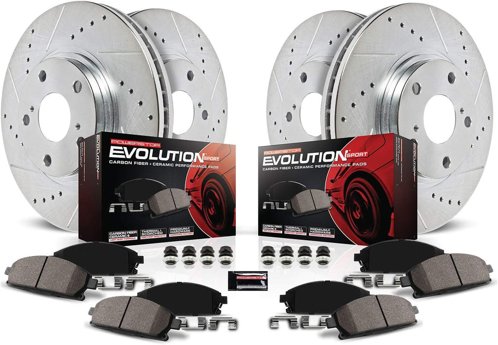 Front and Rear Carbon Fiber Brake Pads with Drilled & Slotted Brake Rotors Kit D9210