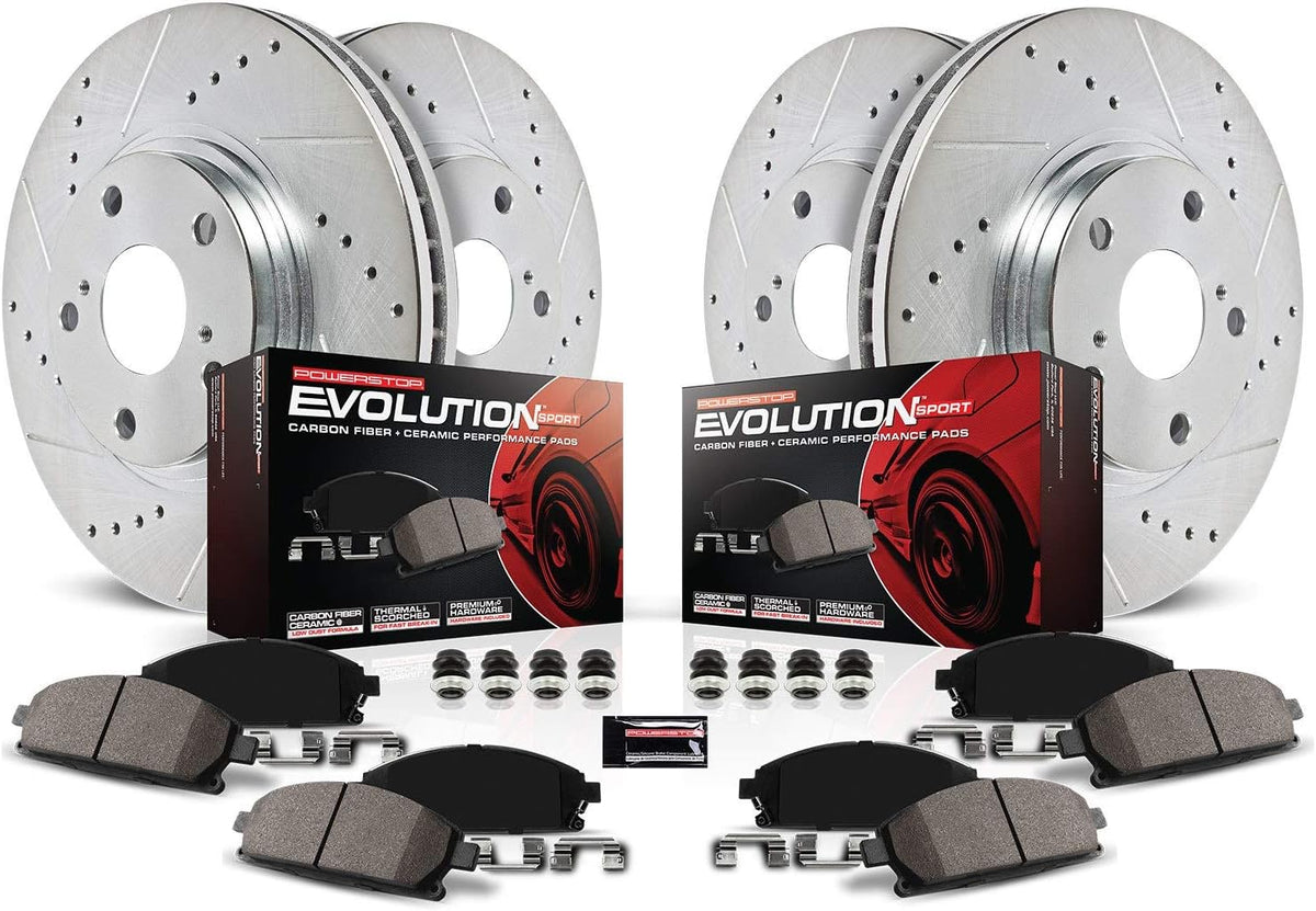 Front and Rear Carbon Fiber Brake Pads with Drilled & Slotted Brake Rotors Kit D9210
