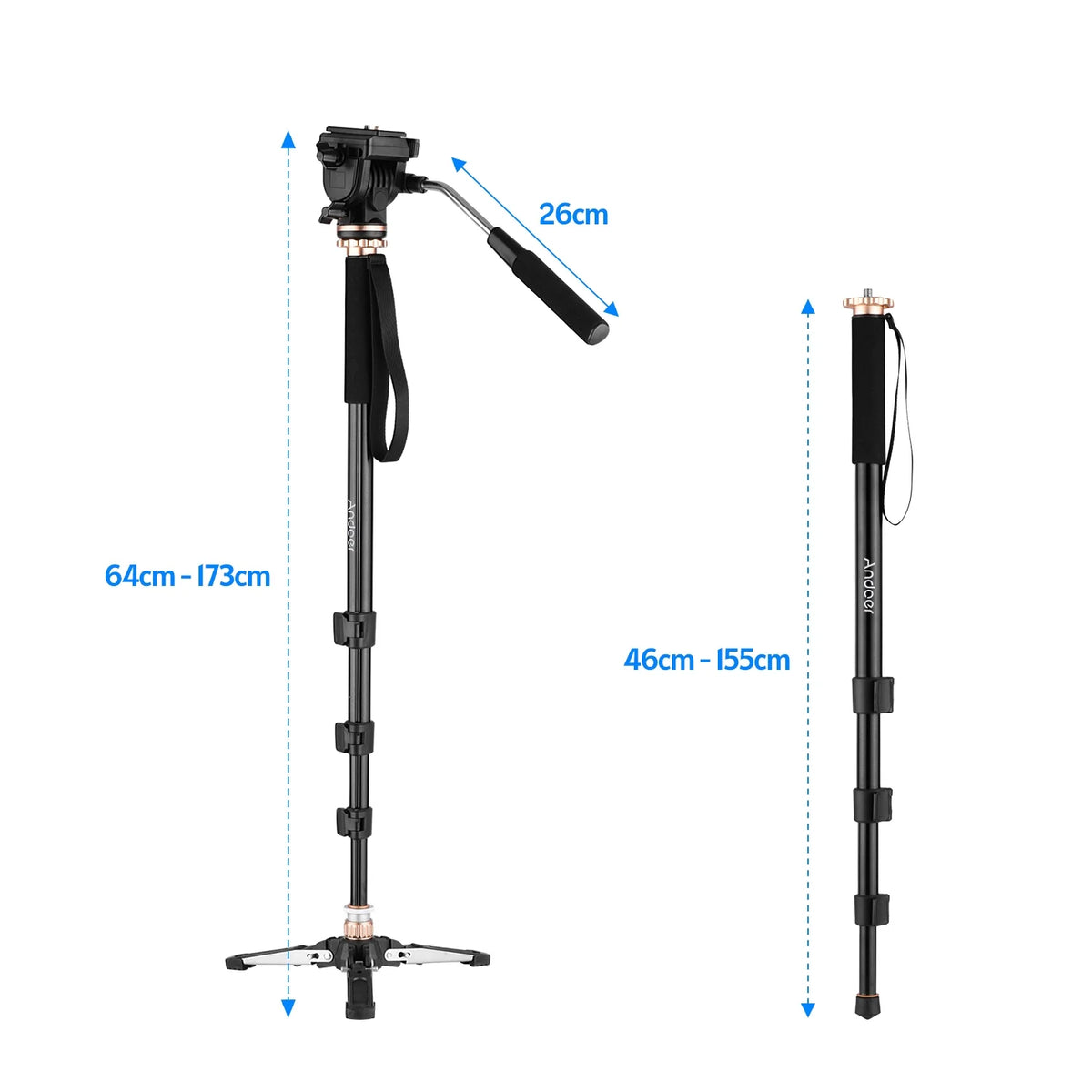 Aluminum Alloy Photography Monopod Stand with Detachable Tripod Base and Carry Bag K69504