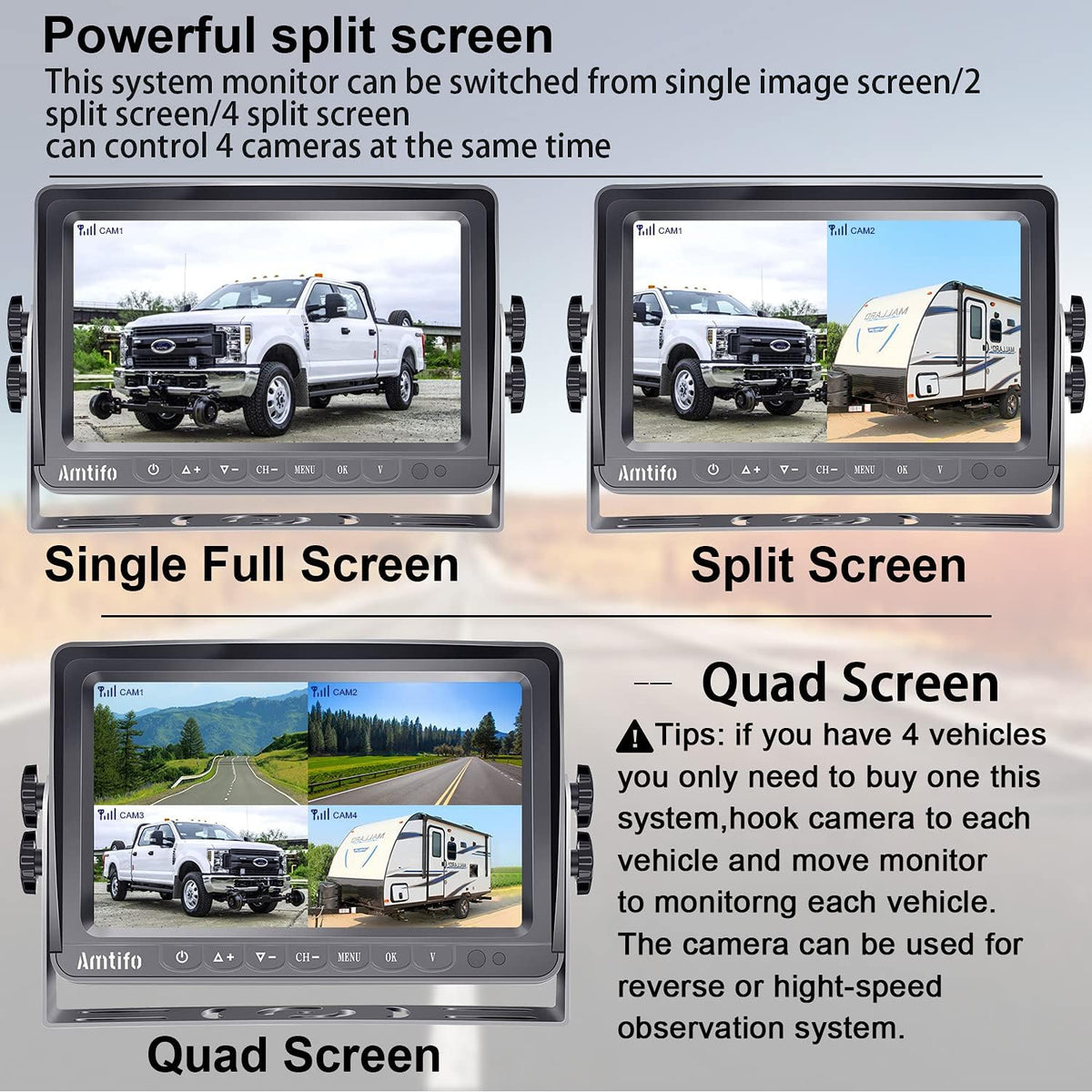 Wireless Backup Camera HD 1080P 2 Rear View Cameras 7 Inch DVR Monitor System C47145