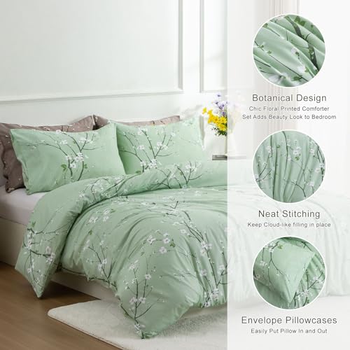Queen Fluffy Soft Microfiber Floral Comforter Set with 2 Pillowcases R4489