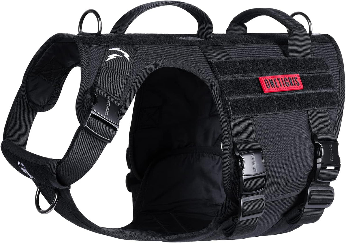 Full Metal Buckled Tactical Dog Harness with Hook & Loop Panels W113818