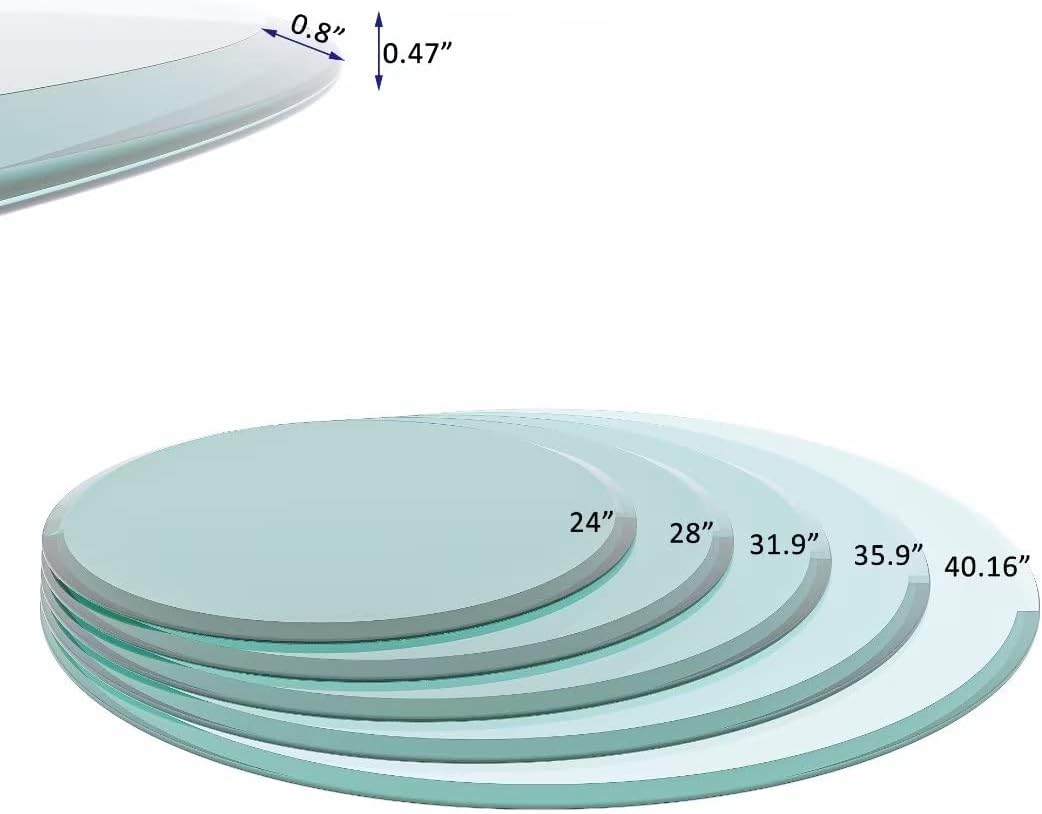 24 Inch Round Tempered Glass Table Top Clear 1/2 Inch Thick Beveled Polished Edge E574038