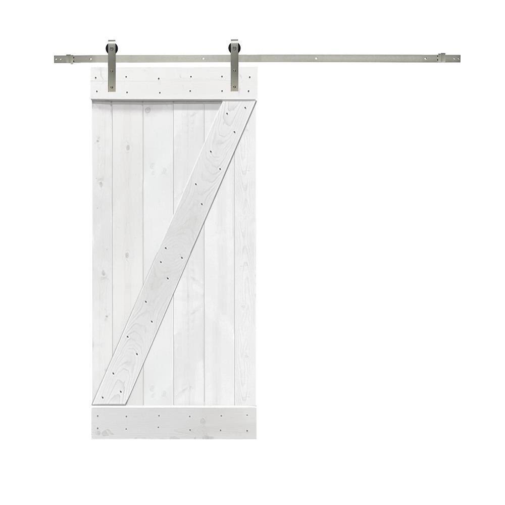 White Stained Wood Interior Sliding Barn Door with Hardware Kit X6729