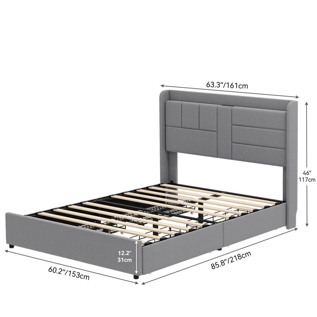 Queen Size Upholstered Platform Bed with Storage Drawers X986