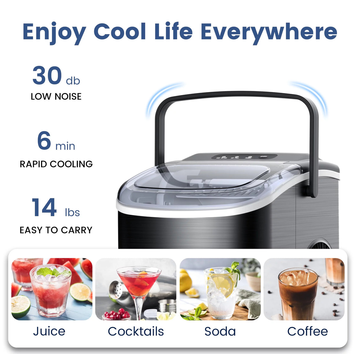 Black Stainless Steel Countertop Ice Maker with Scoop & Basket G137611