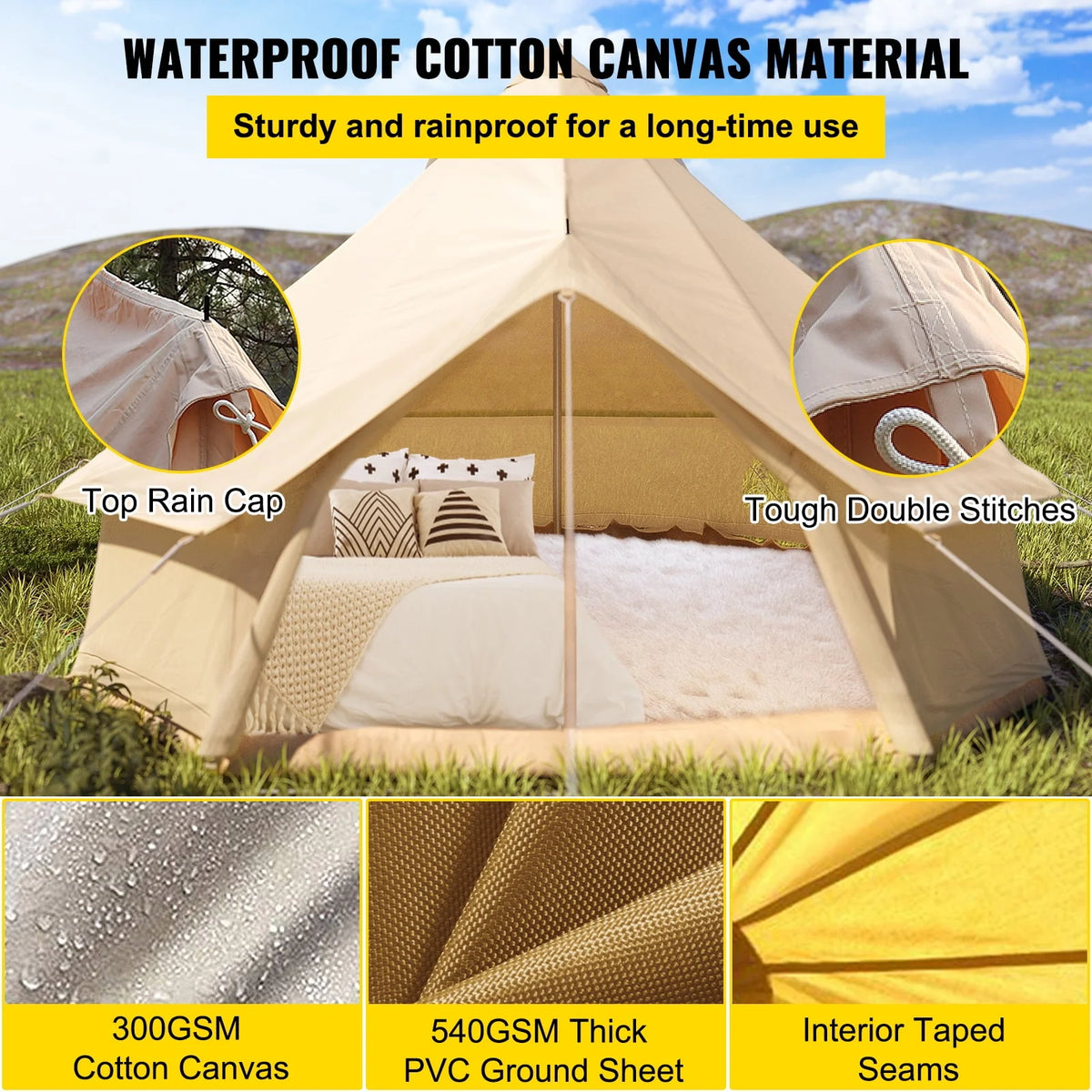 Canvas Bell Tent with Stove Jacket Waterproof 4 Seasons K411564