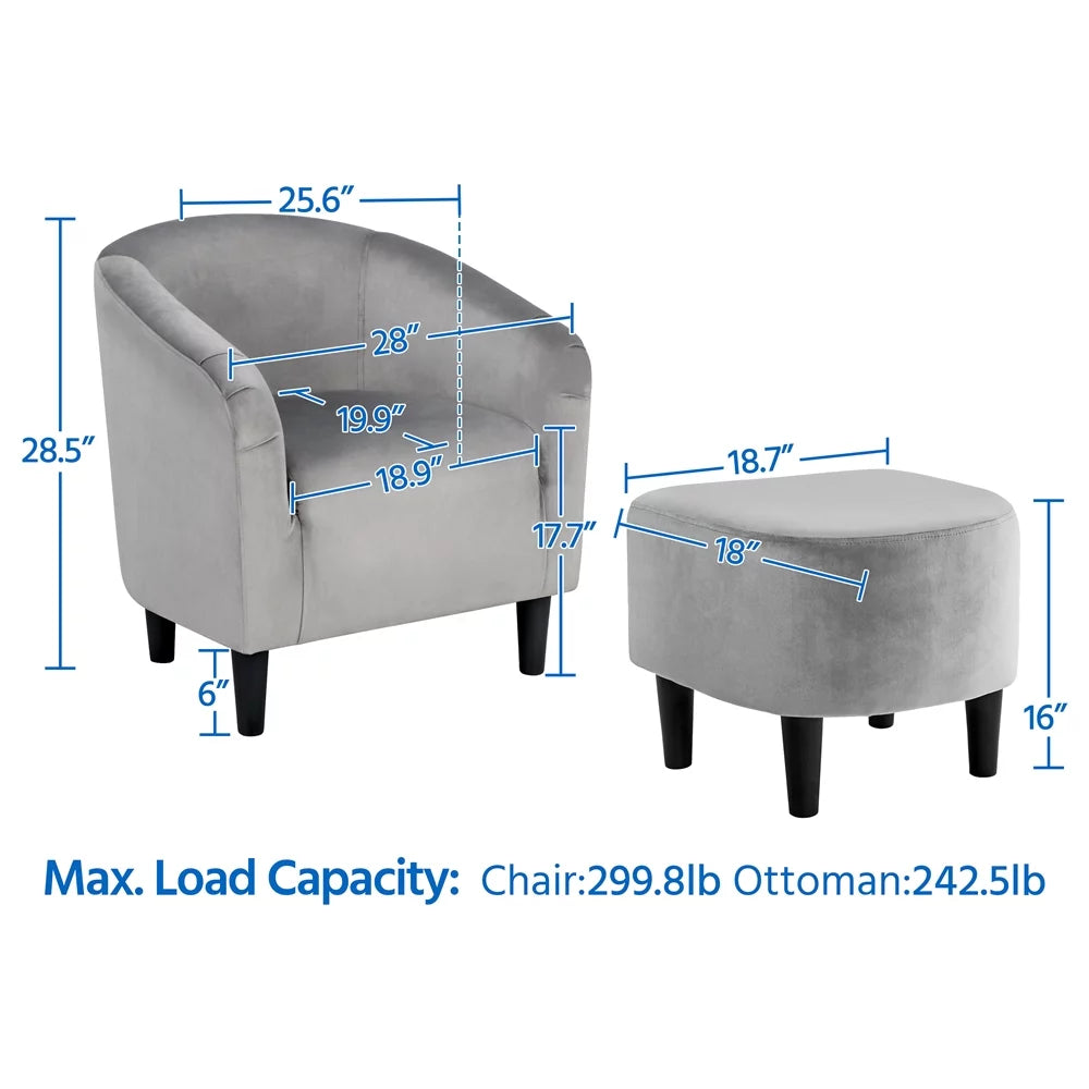 Gray Velvet Accent Chair with Ottoman H933