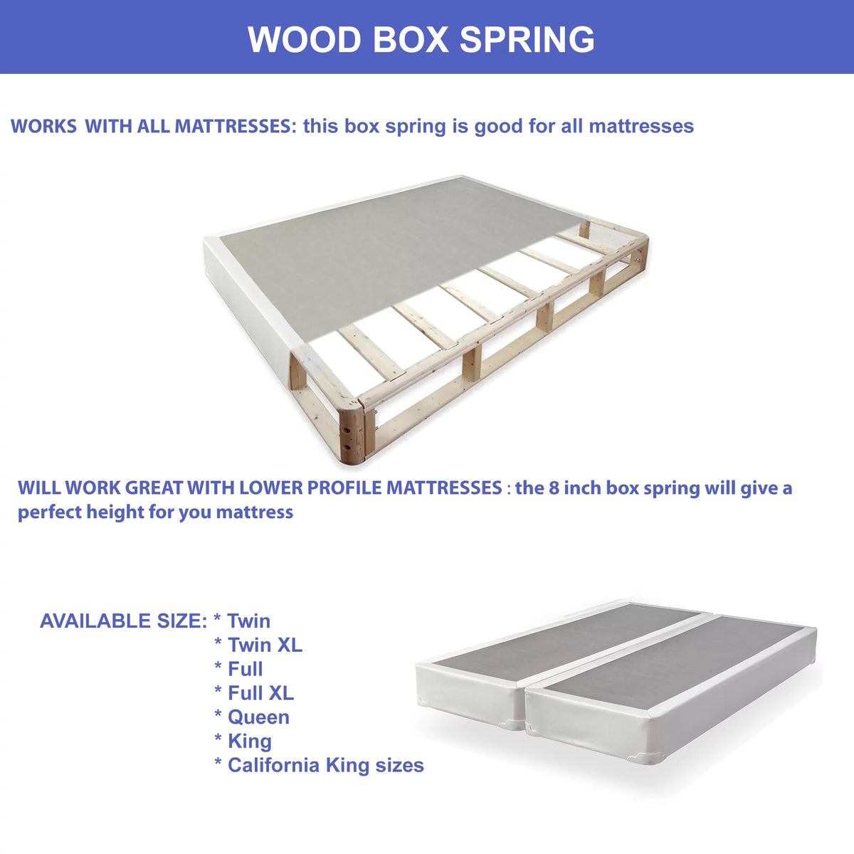 4" Split Fully Assembled Wood Box Spring, Full, White L81576