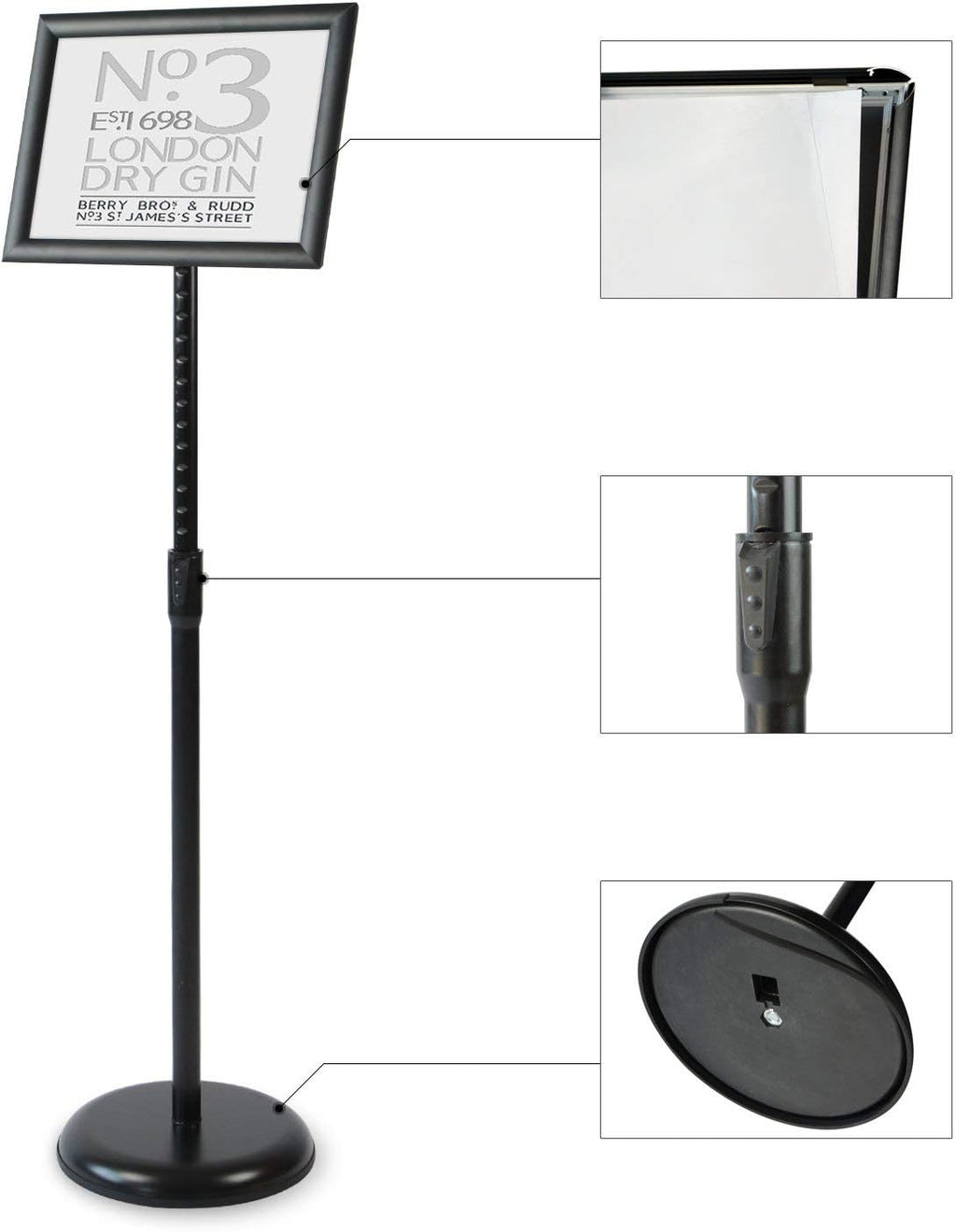 Heavy Duty Adjustable Aluminum Floor Standing Sign Holder, Black B633