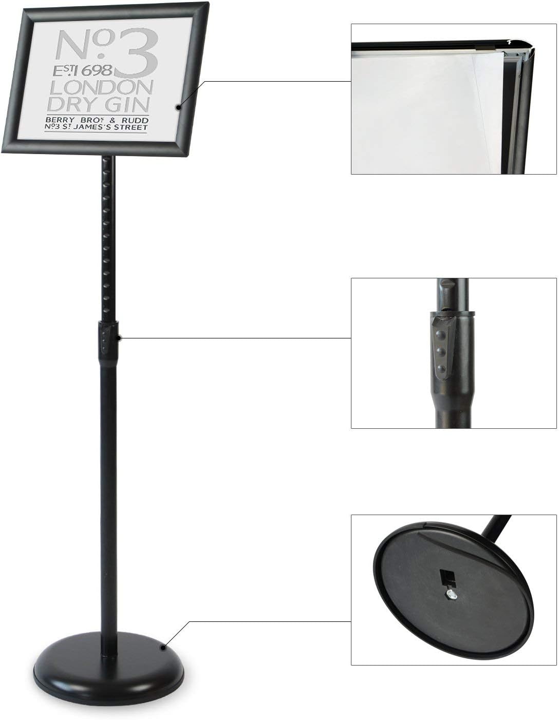 Heavy Duty Adjustable Aluminum Floor Standing Sign Holder, Black B633