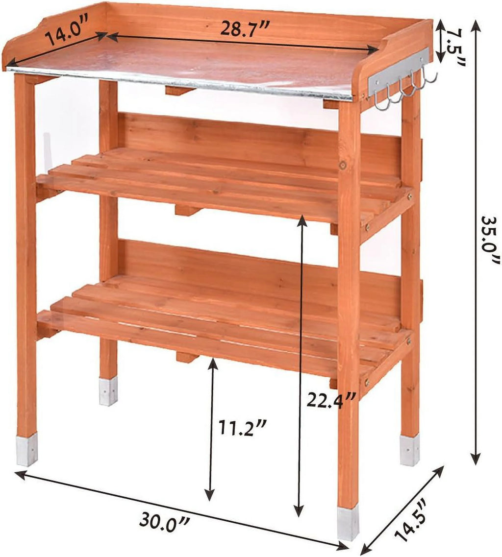Wooden Potting Bench Work Station Table with Storage Shelf N794