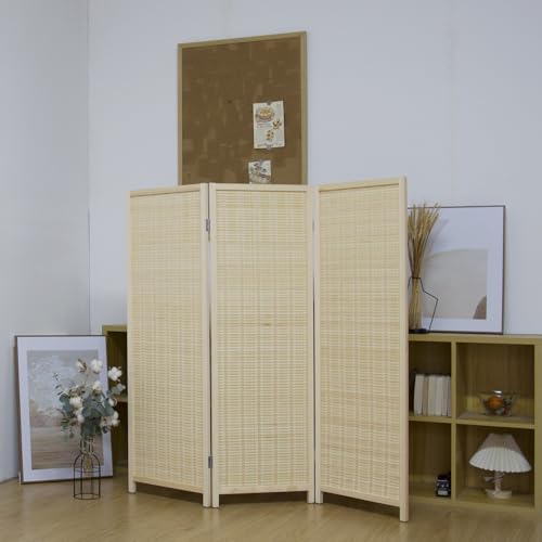Beige 3.95 FT Tall Bamboo Folding Room Divider Z76411