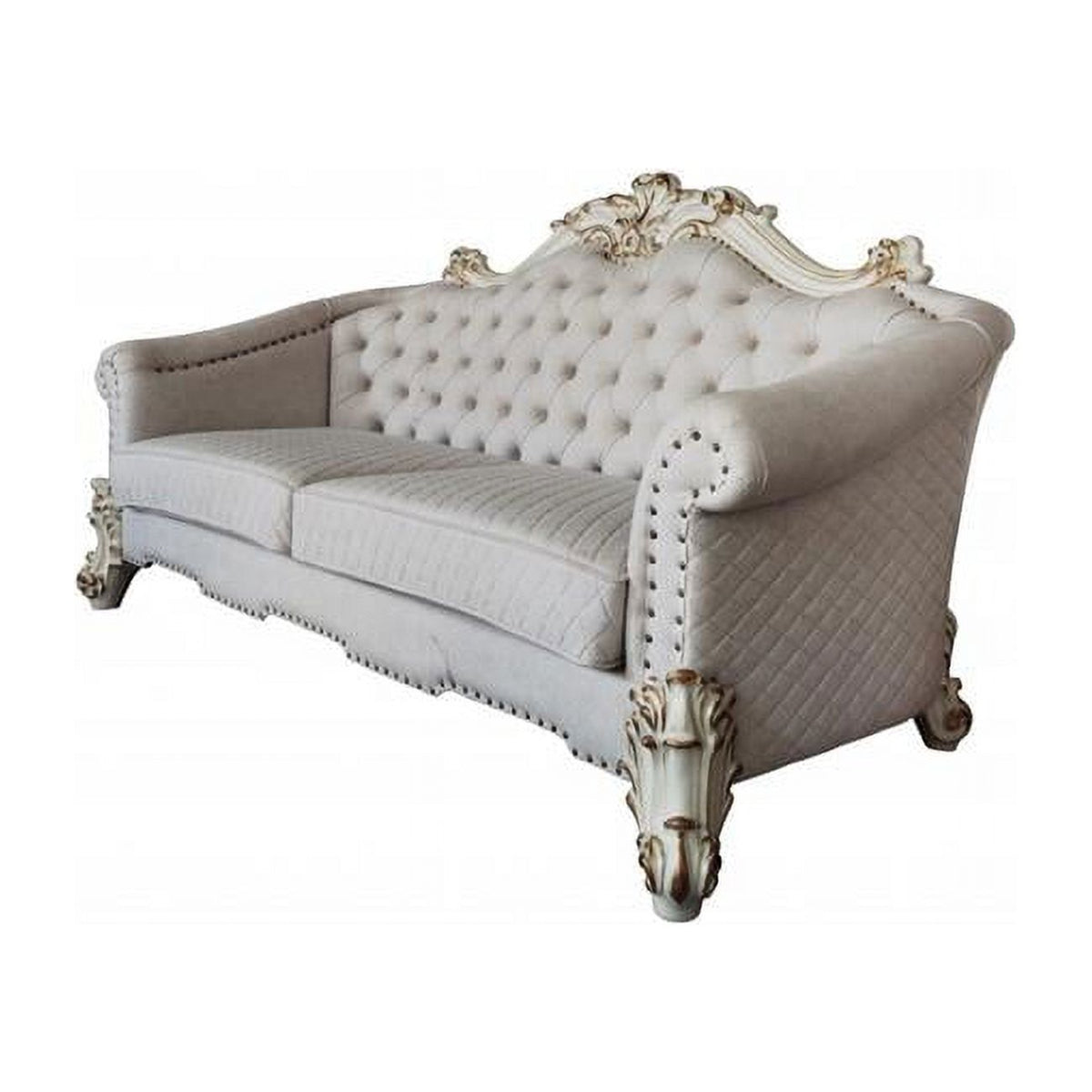 Ivory Velvet Sofa with Six Toss Pillows K747
