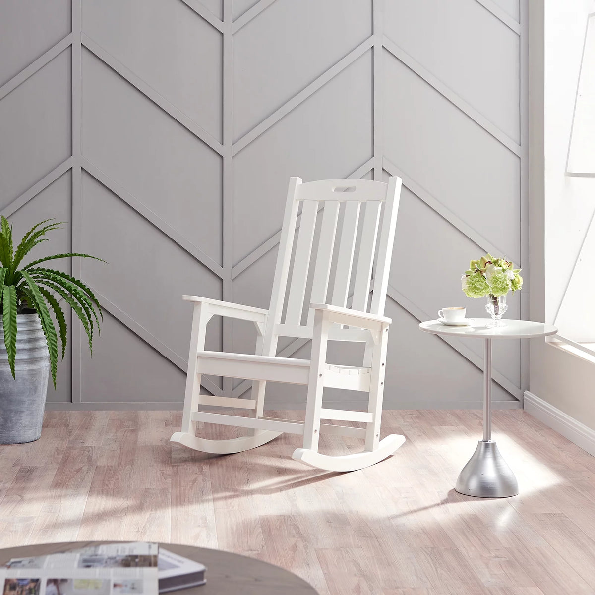 White Poly Lumber Rocking Chair with High Back M159